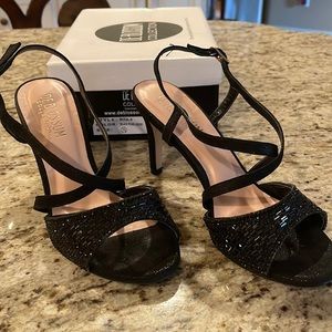 De Blossom black beaded scrappy heels.Black Pearl suede size 7 1/2.